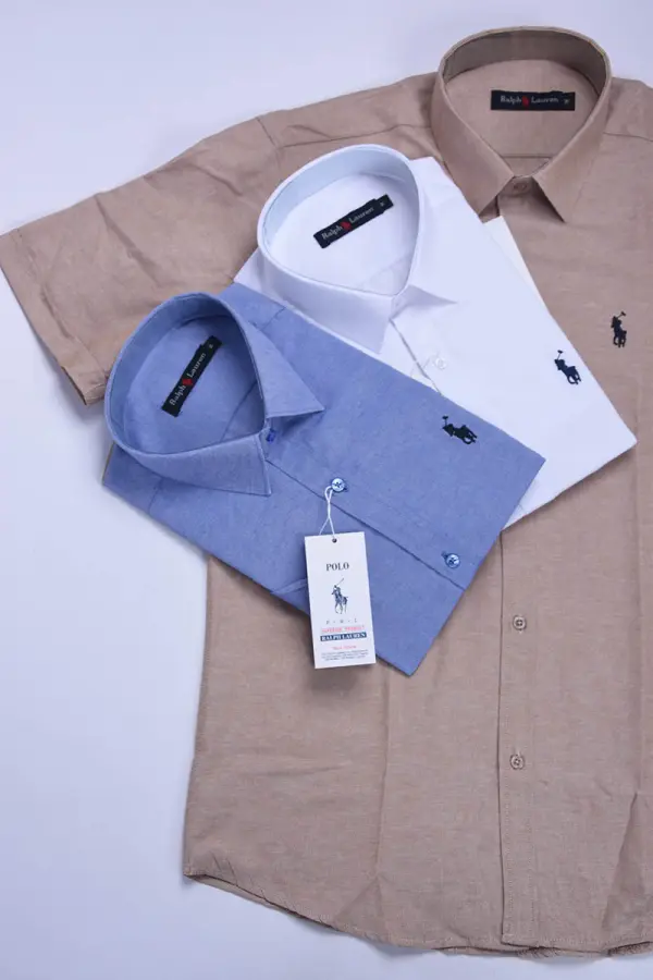 pack de 3 chemises Ralph lauren Oxford demi manche  Ref-PCK21881 ( Blanche + Beige + Bleu roi )