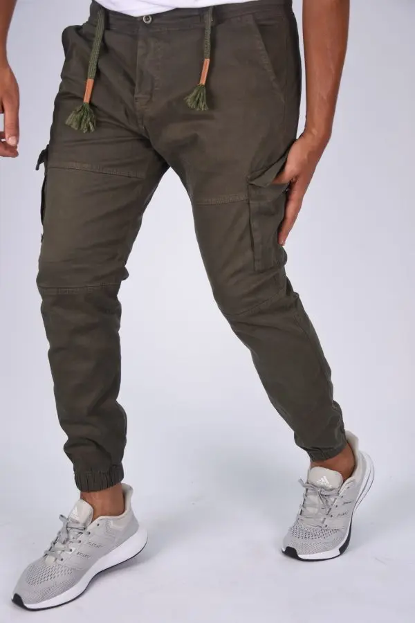 Pantalon jogger cargo En toile – Vert olive-ref-x473